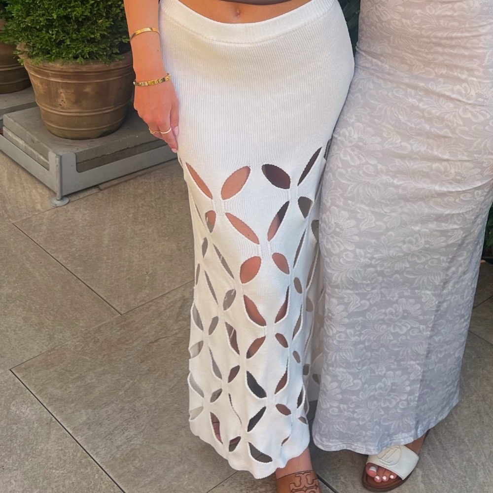 Elegant White Cut-Out Maxi Skirt